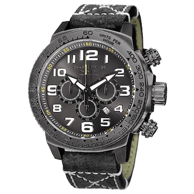 Akribos XXIV Men's Quartz Chronograph Leather Black Strap Watch