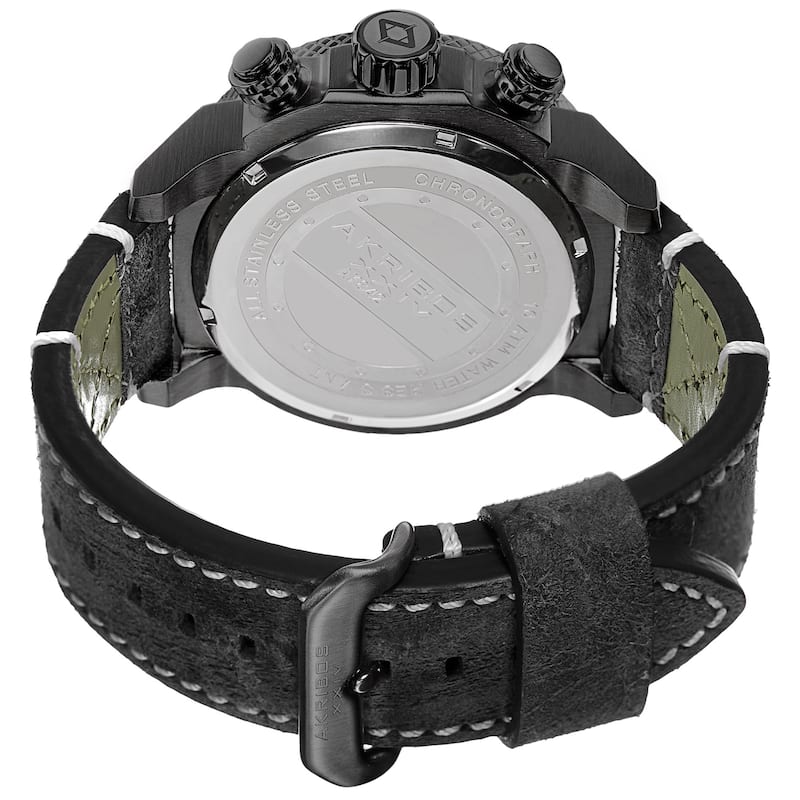 Akribos XXIV Men's Quartz Chronograph Leather Black Strap Watch