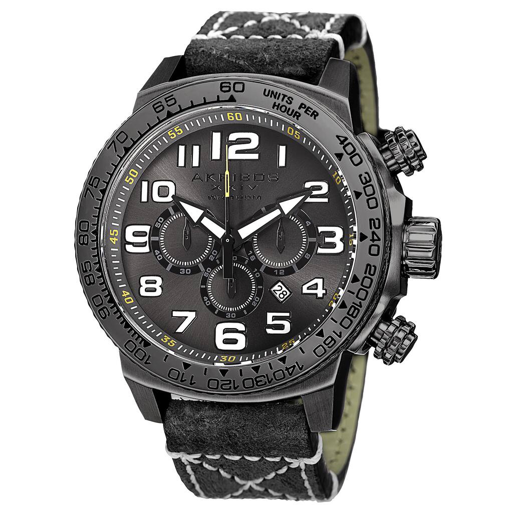 Akribos XXIV Men's Quartz Chronograph Leather Black Strap Watch