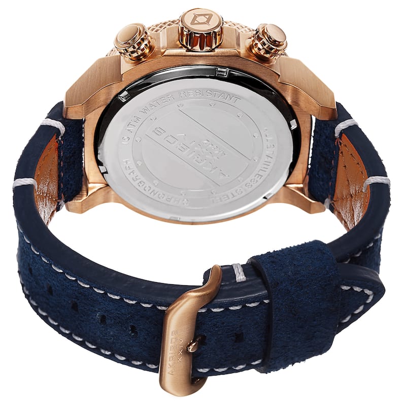 Akribos XXIV Men's Quartz Chronograph Leather Rose-Tone Strap Watch - BLue