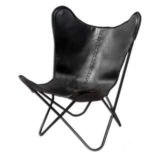 Carbon Loft Larkin Geometric Black Leather Butterfly Chair