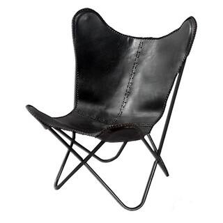 slide 1 of 1, Horizon Black Leather Butterfly Chair