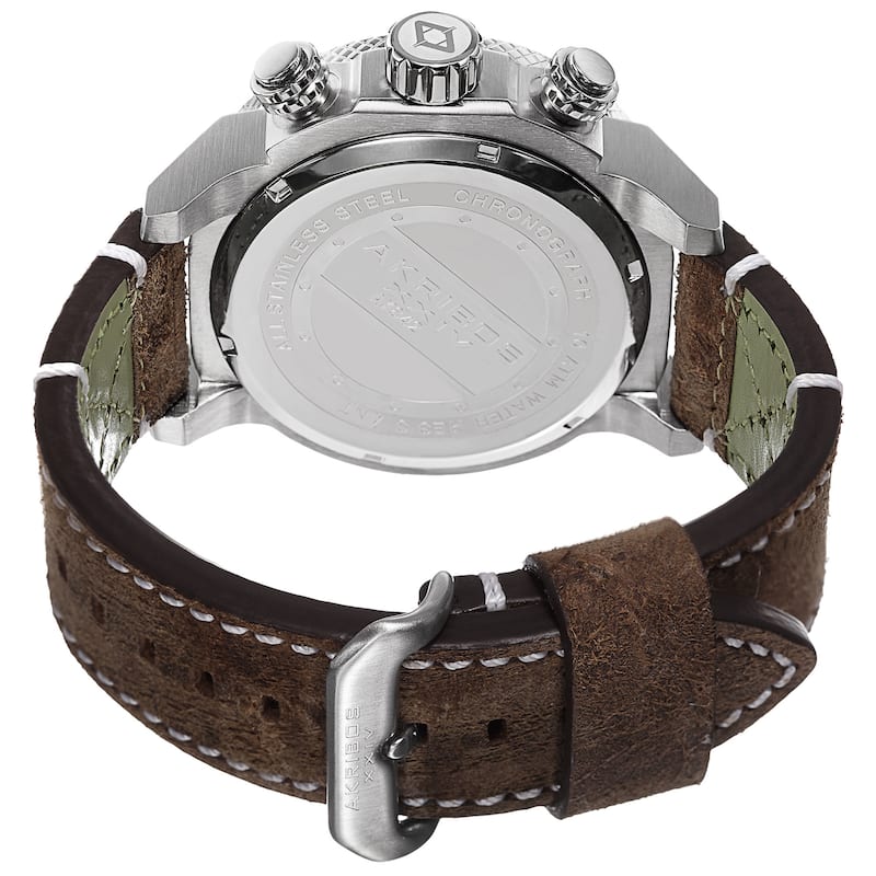 Akribos XXIV Men's Quartz Chronograph Leather Silver-Tone Strap Watch - brown