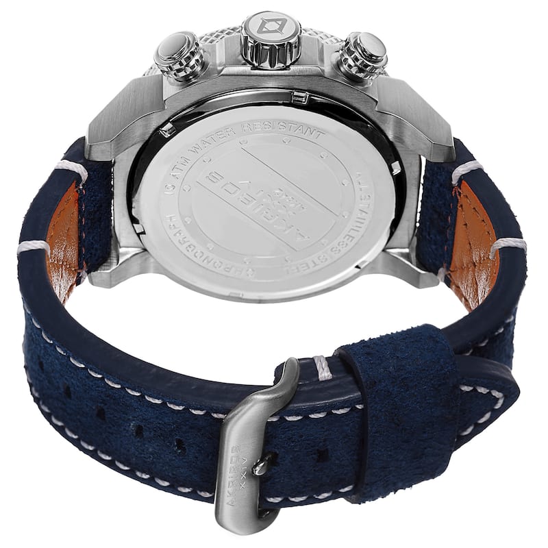 Akribos XXIV Men's Quartz Chronograph Leather Silver-Tone Strap Watch - BLue