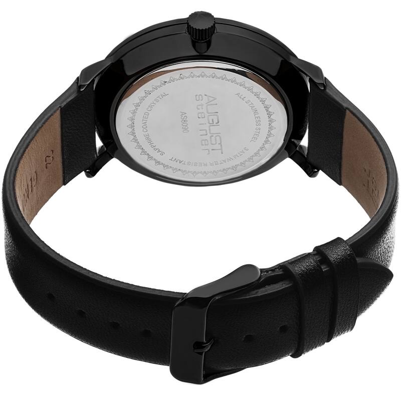 August Steiner Men's Swiss Quartz Leather Strap Watch - Black