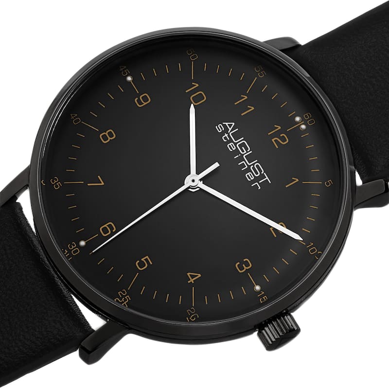 August Steiner Men's Swiss Quartz Leather Strap Watch - Black