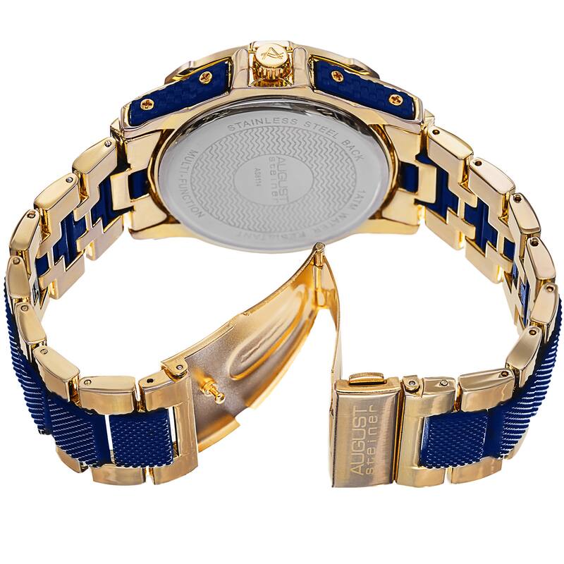 August Steiner Men's Quartz Multifunction Gold-Tone Bracelet Watch - BLue