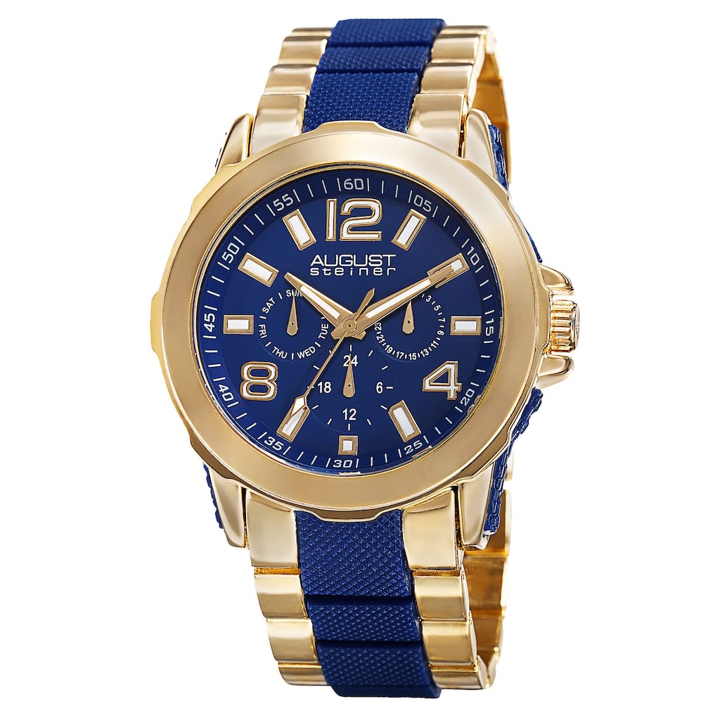 August Steiner Men's Quartz Multifunction Gold-Tone Bracelet Watch - BLue