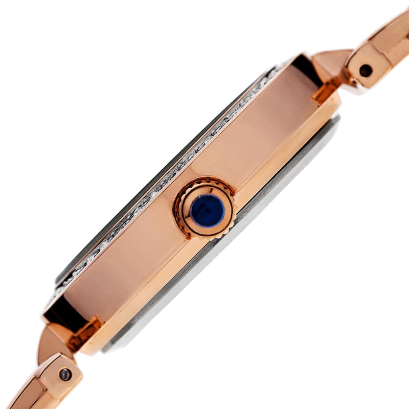 Burgi Women's Quartz Dial Swarovski Accented Bezel Rose-Tone Bracelet Watch - Gold