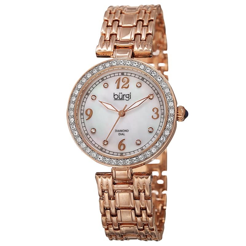 Burgi Women's Quartz Dial Swarovski Accented Bezel Rose-Tone Bracelet Watch - Gold