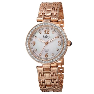 Burgi Women's Quartz Dial Swarovski Accented Bezel Rose-Tone Bracelet Watch - Gold
