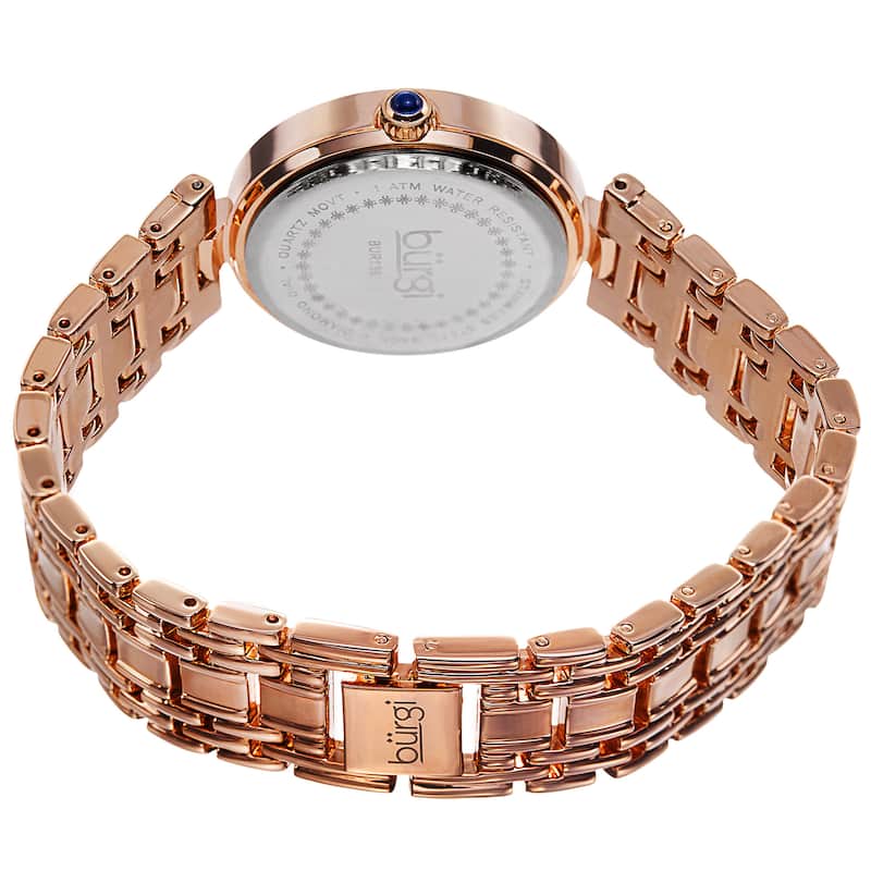 Burgi Women's Quartz Dial Swarovski Accented Bezel Rose-Tone Bracelet Watch - Gold