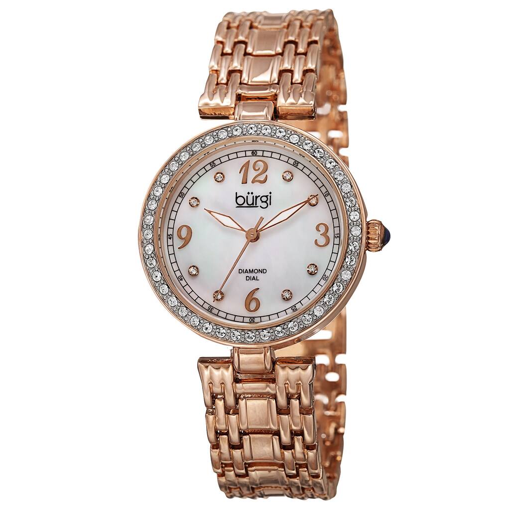 Burgi Women's Quartz Dial Swarovski Accented Bezel Rose-Tone Bracelet Watch - Gold