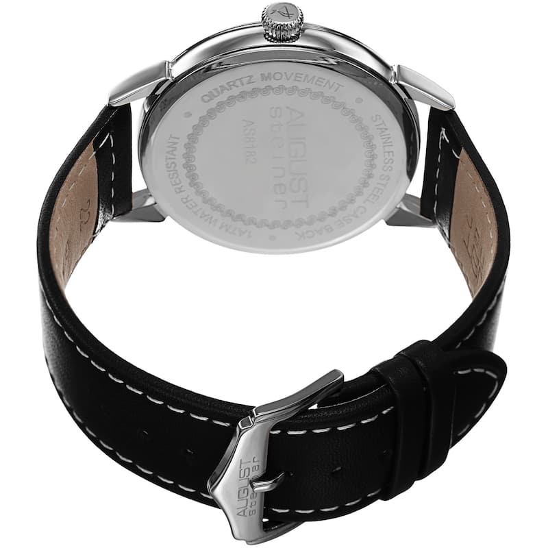 August Steiner Men's Swiss Quartz Multifunction Leather Silver-Tone Strap Watch - black