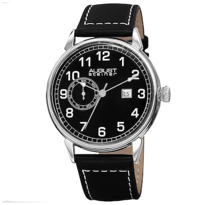 August Steiner Men's Swiss Quartz Multifunction Leather Silver-Tone Strap Watch - black
