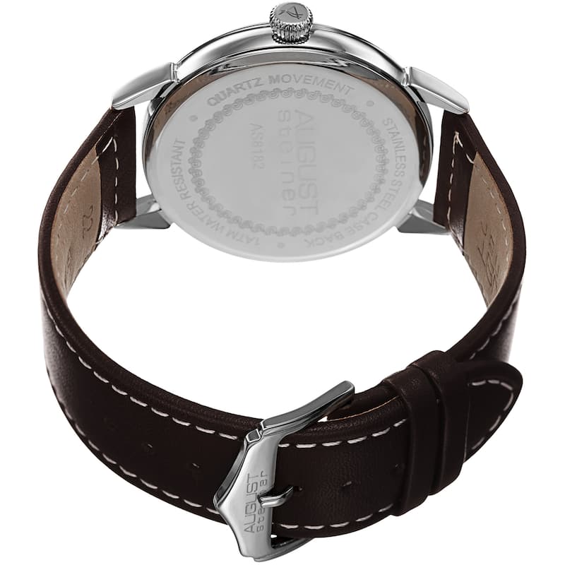 August Steiner Men's Swiss Quartz Multifunction Leather Silver-Tone Strap Watch - White