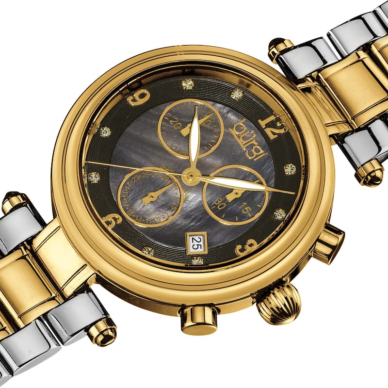 Burgi Women's Mother of Pearl Dial Chronograph Stainless Steel Two-Tone Bracelet Watch