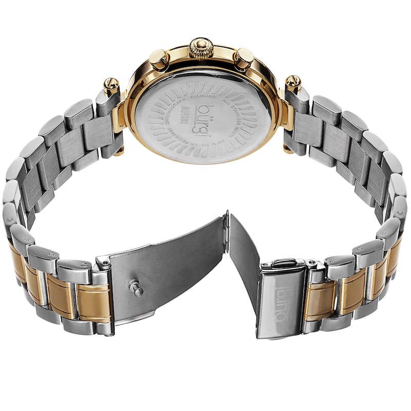 Burgi Women's Mother of Pearl Dial Chronograph Stainless Steel Two-Tone Bracelet Watch
