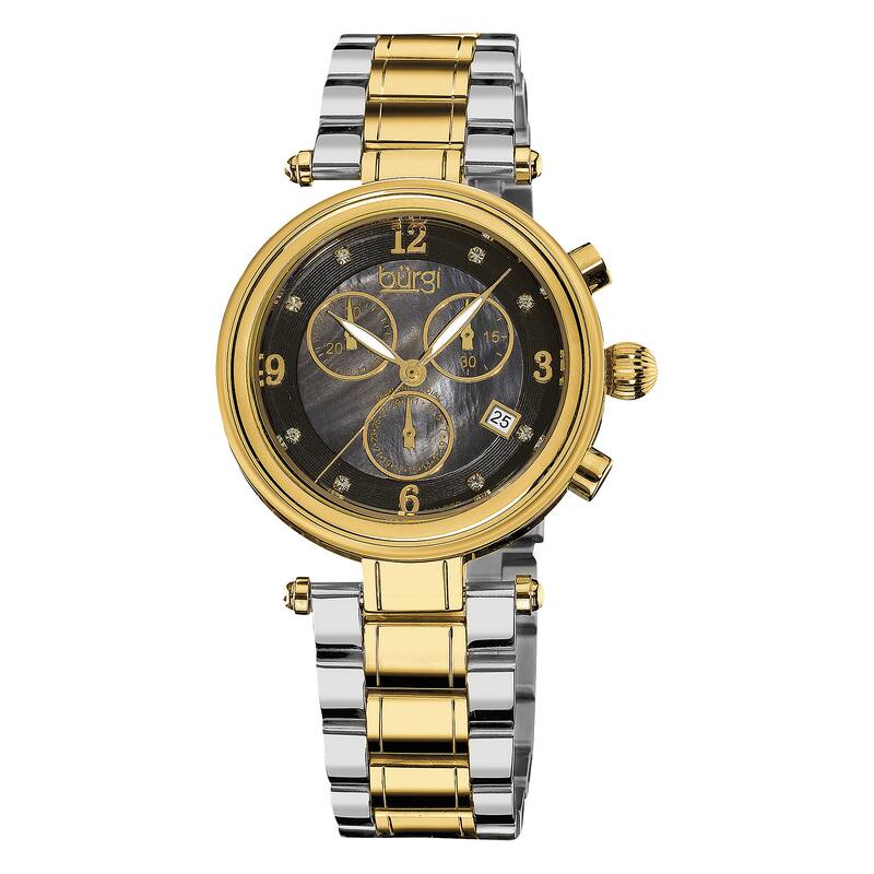 Burgi Women's Mother of Pearl Dial Chronograph Stainless Steel Two-Tone Bracelet Watch