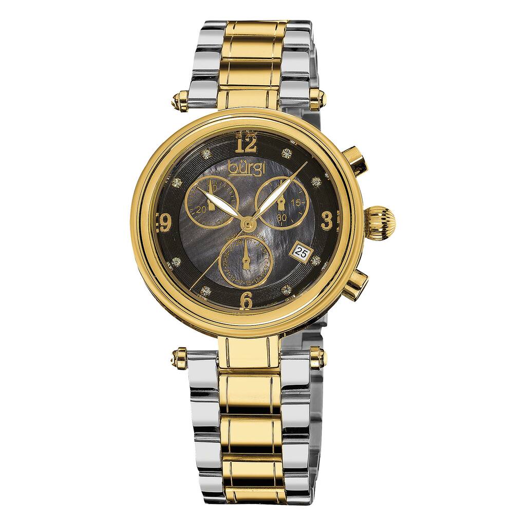 Burgi Women's Mother of Pearl Dial Chronograph Stainless Steel Two-Tone Bracelet Watch
