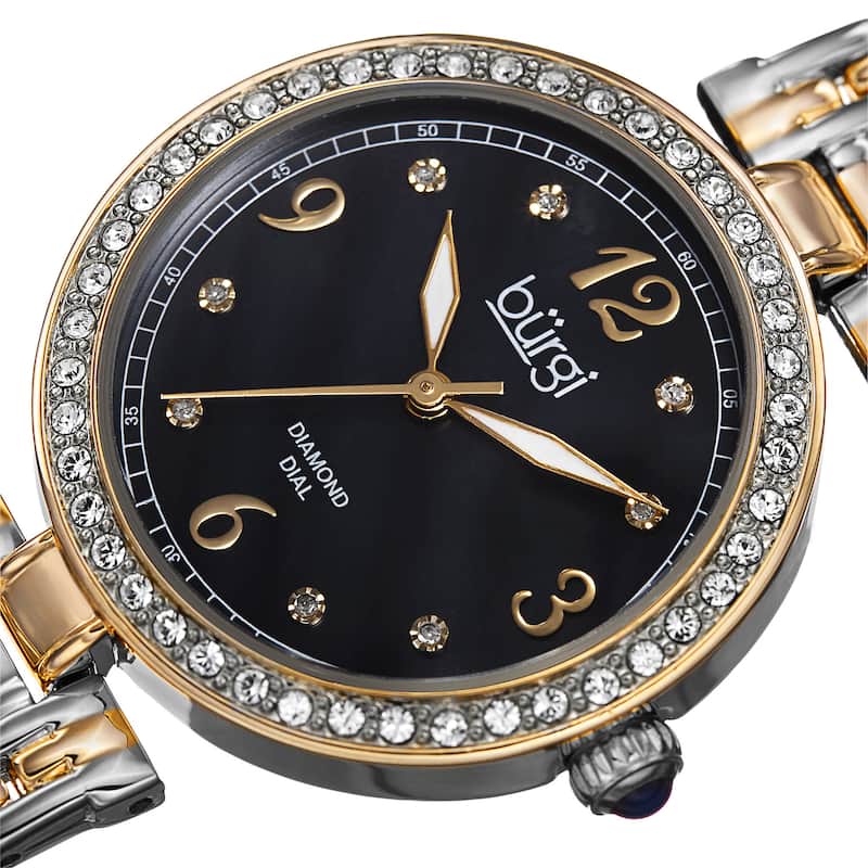 Burgi Women's Quartz Dial Swarovski Accented Bezel Bracelet Watch