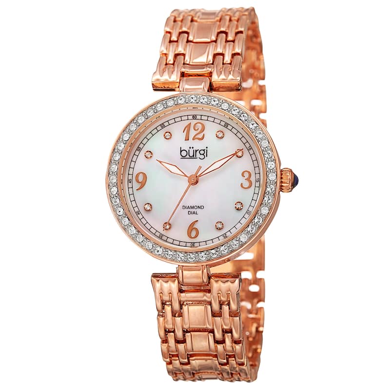 Burgi Women's Quartz Dial Swarovski Accented Bezel Bracelet Watch - Rose-Tone