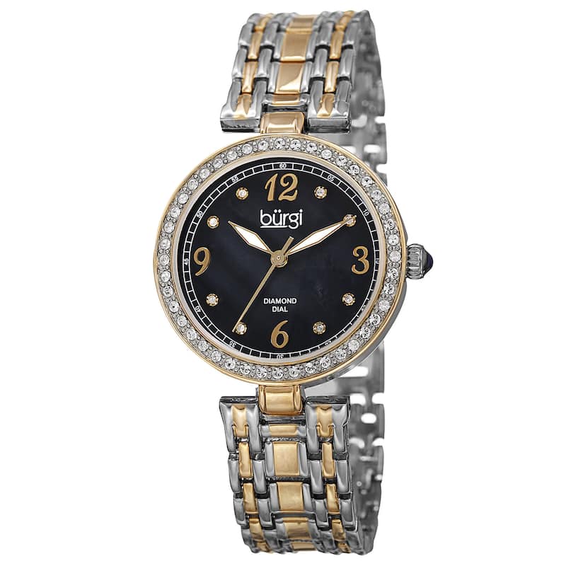 Burgi Women's Quartz Dial Swarovski Accented Bezel Bracelet Watch - Two-tone