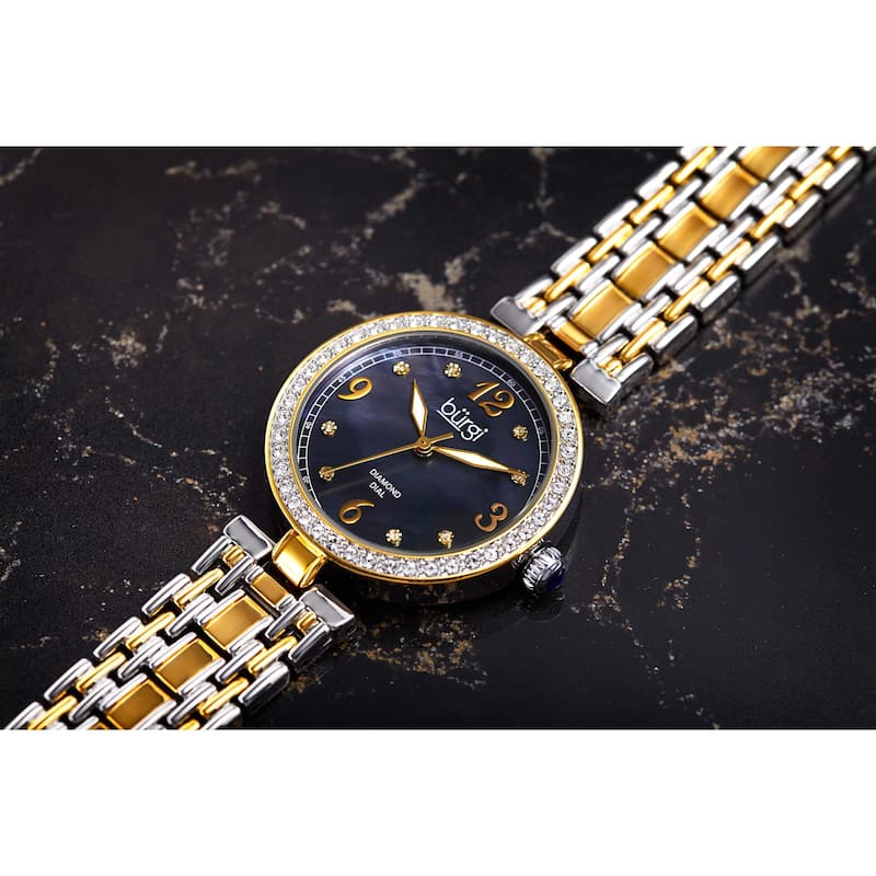 Burgi Women's Quartz Dial Swarovski Accented Bezel Bracelet Watch