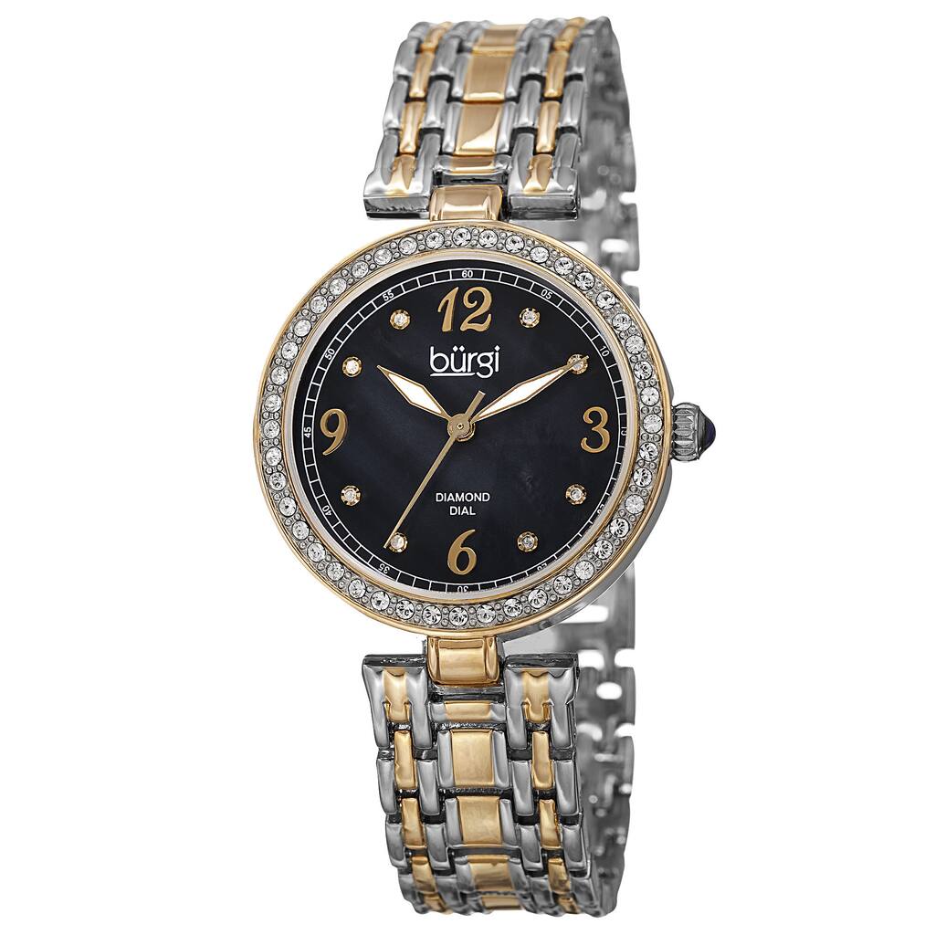 Burgi Women's Quartz Dial Swarovski Accented Bezel Bracelet Watch