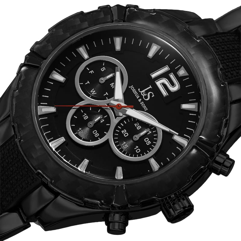 Joshua & Sons Men's Swiss Quartz Multifunction Dual-Time Black Bracelet Watch