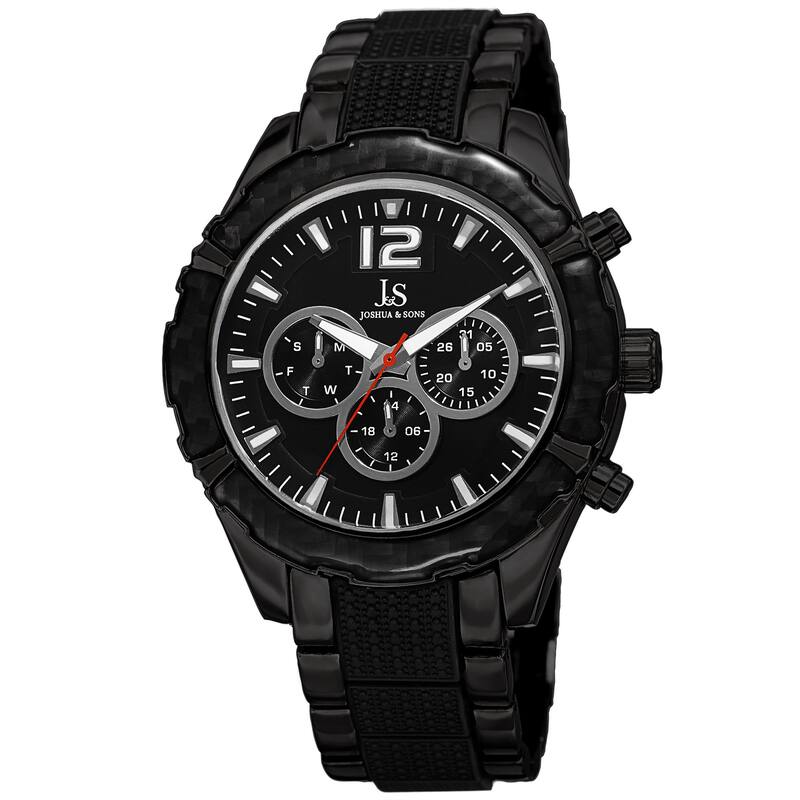 Joshua & Sons Men's Swiss Quartz Multifunction Dual-Time Black Bracelet Watch