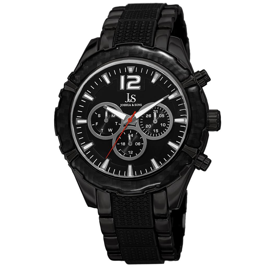 Joshua & Sons Men's Swiss Quartz Multifunction Dual-Time Black Bracelet Watch