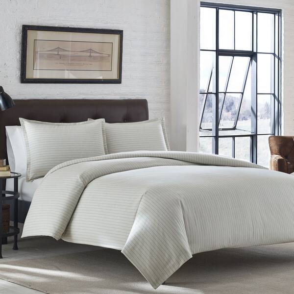 Shop Eddie Bauer Wallace Stripe Ivory Flannel Duvet Cover Set