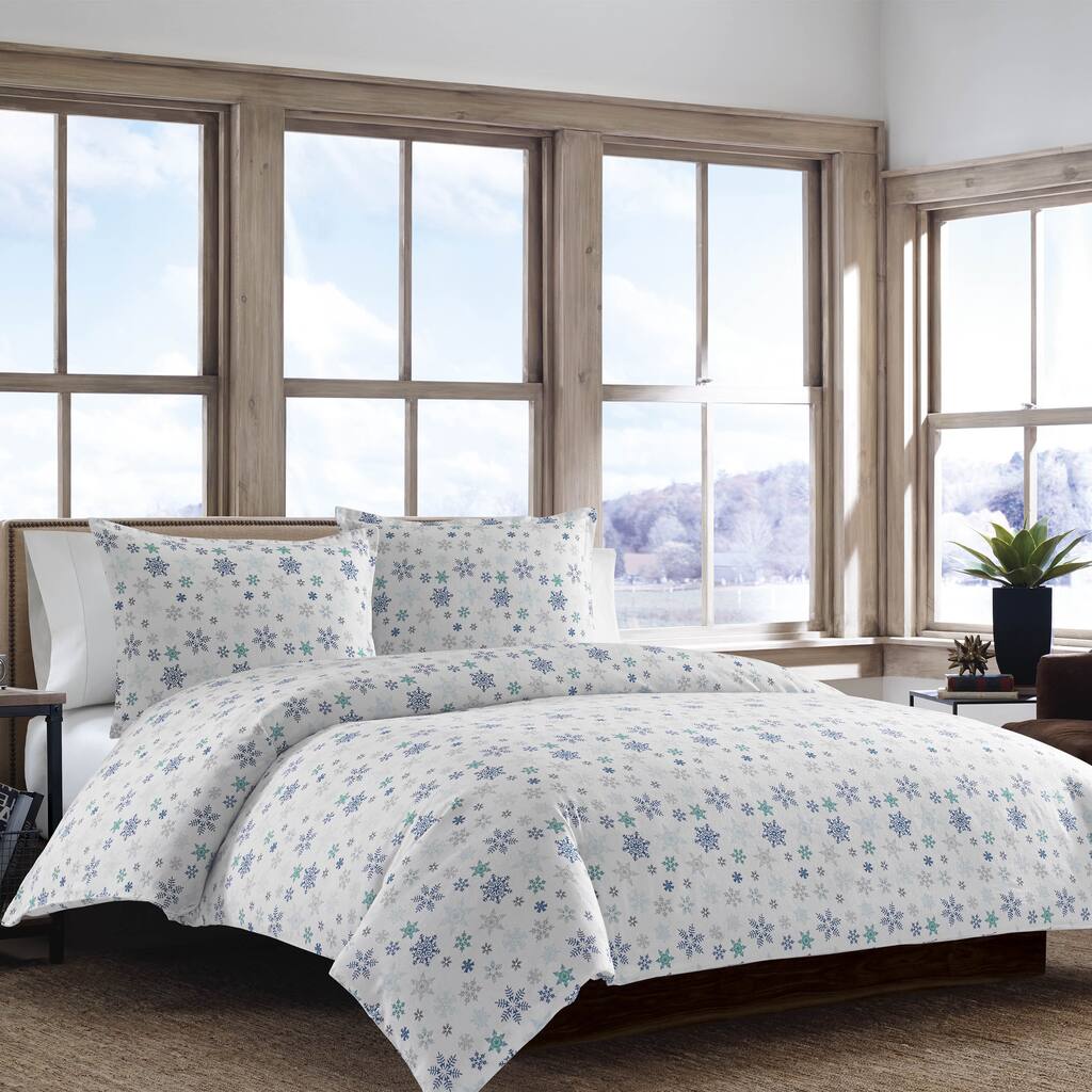 Eddie Bauer Tossed Snowflake Flannel Duvet Cover Set