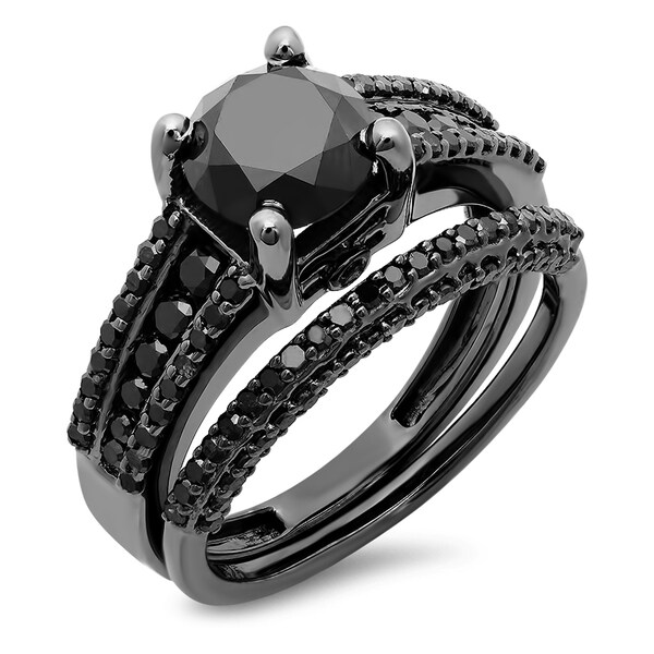 Blackplated Silver 2 7/8ct TDW Round Black Diamond