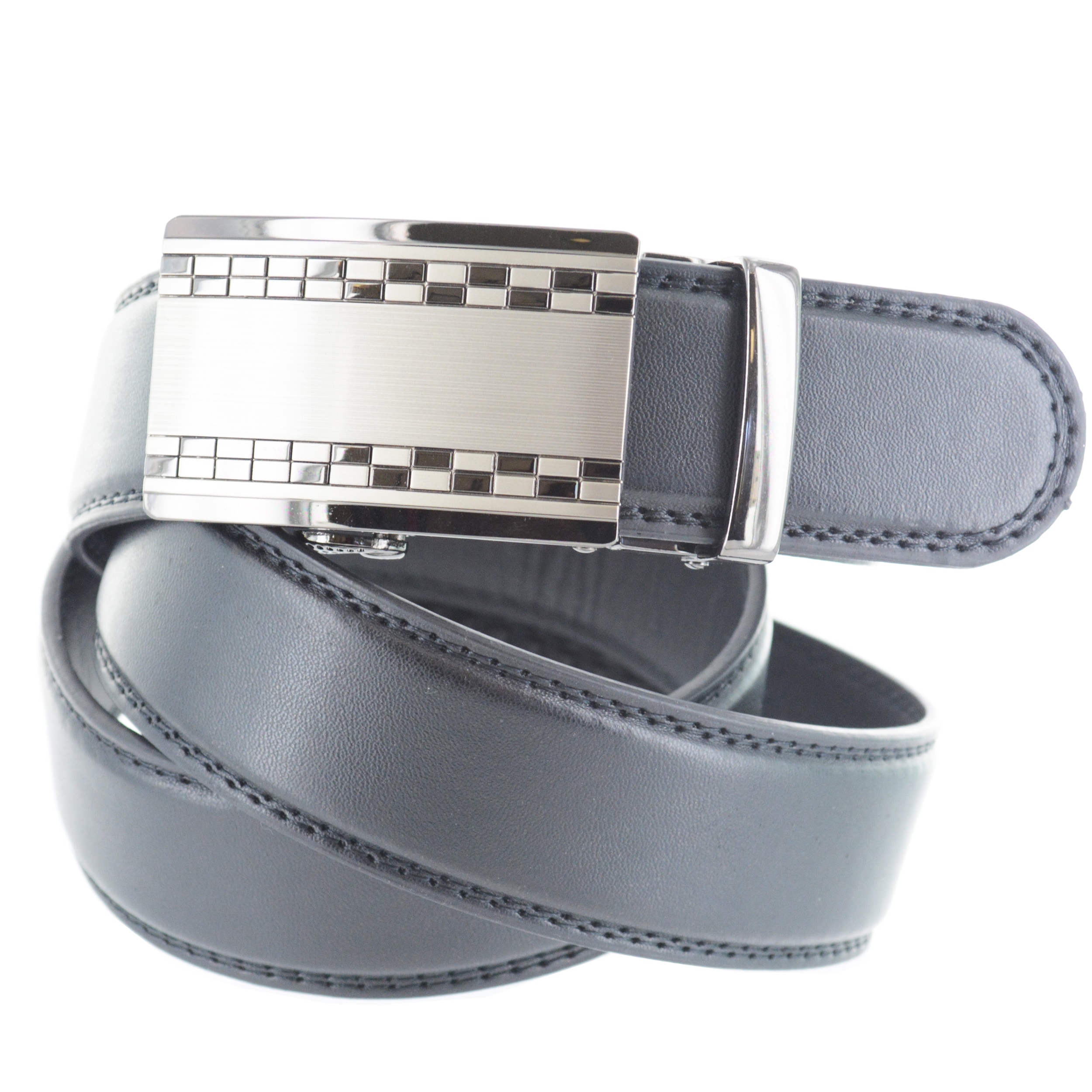 M Size 34-36 Men/'s BLACK Double Stitched Genuine Leather Dress Belt Width 1 1//8/"