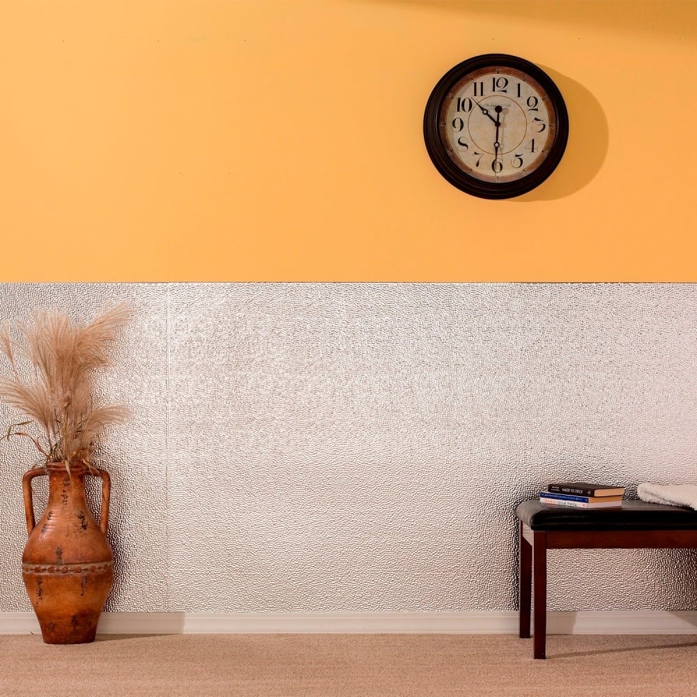 FASÄDE Hammered 4-foot x 8-foot PVC Wall Panel in Brushed Aluminum