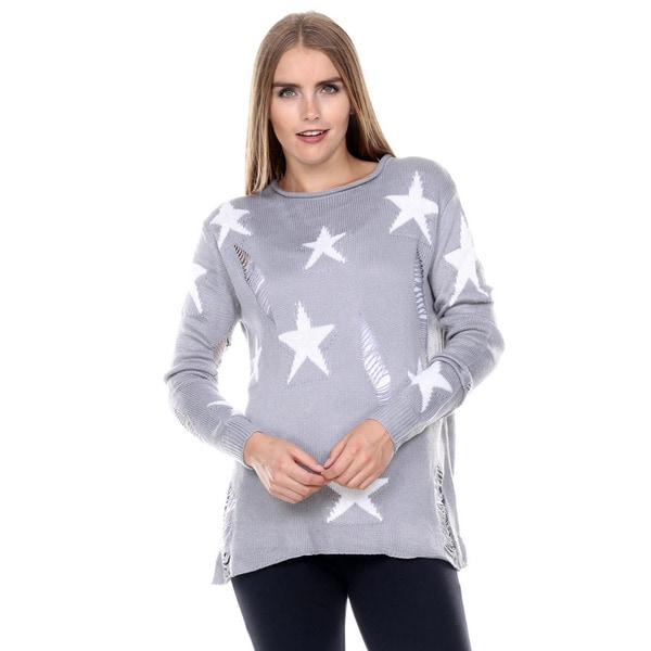 Stanzino Women's Ripped Chunky Knit Star Sweater - 17616736 - Overstock ...