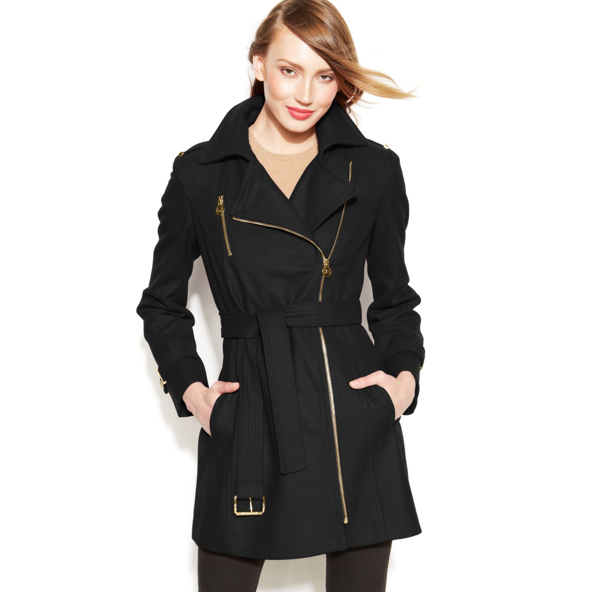 michael michael kors wool blend zip front coat