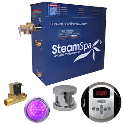 SteamSpa Indulgence 7.5 KW QuickStart Steam Bath Generator Package with Built-in Auto Drain in Polished Chrome