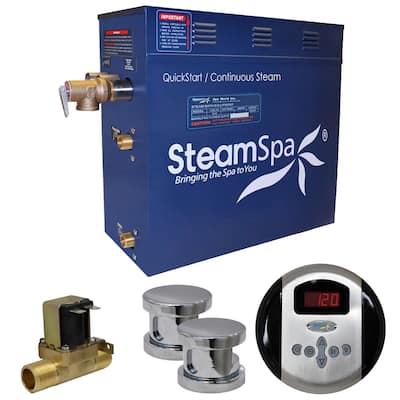 SteamSpa Oasis 10.5 KW QuickStart Steam Bath Generator Package with Built-in Auto Drain in Polished Chrome