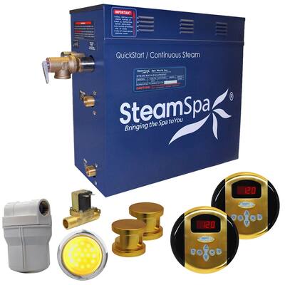 SteamSpa Royal 10.5 KW QuickStart Steam Bath Generator Package with Built-in Auto Drain in Polished Gold