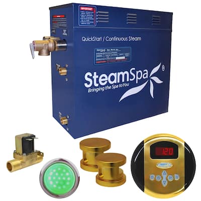 SteamSpa Indulgence 12 KW QuickStart Steam Bath Generator Package with Built-in Auto Drain in Polished Gold