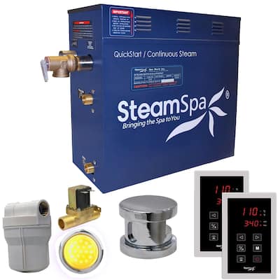 SteamSpa Royal 6 KW QuickStart Steam Bath Generator Package with Built-in Auto Drain in Polished Chrome
