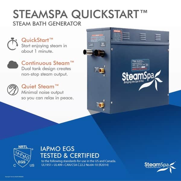 Royal 12kW QuickStart Steam Bath Generator Package with Built-In Auto Drain in Polished Chrome Royal 12kW QuickStart Steam Bath Generator Package with Built-In Auto Drain in Polished Chrome