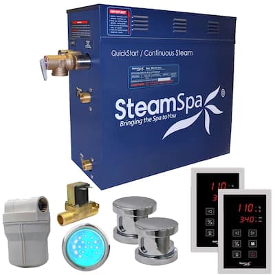 SteamSpa Royal 12 KW QuickStart Steam Bath Generator Package with Built-in Auto Drain in Polished Chrome