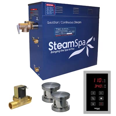 SteamSpa Oasis 10.5 KW QuickStart Steam Bath Generator Package with Built-in Auto Drain in Brushed Nickel