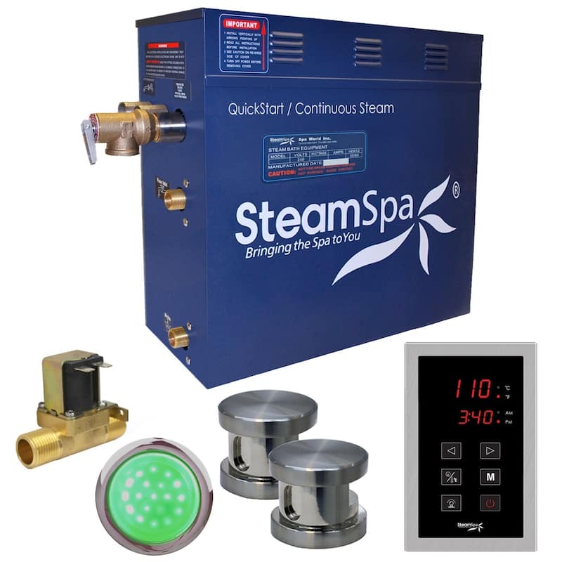 SteamSpa Indulgence 12 KW QuickStart Steam Bath Generator Package with Built-in Auto Drain in Brushed Nickel - 1200