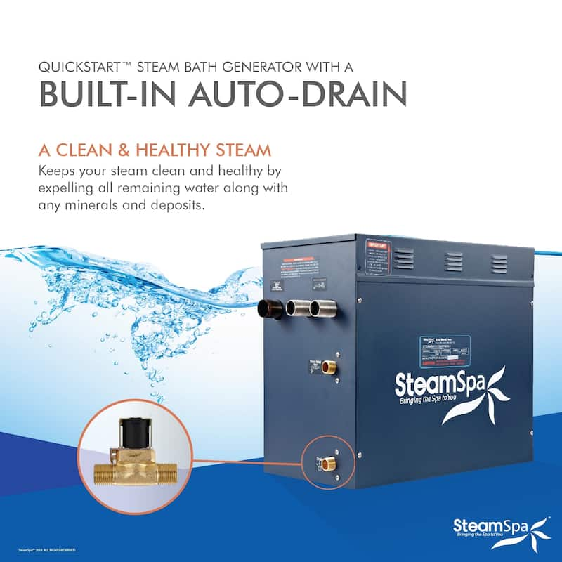 SteamSpa Indulgence 12 KW QuickStart Steam Bath Generator Package with Built-in Auto Drain in Brushed Nickel