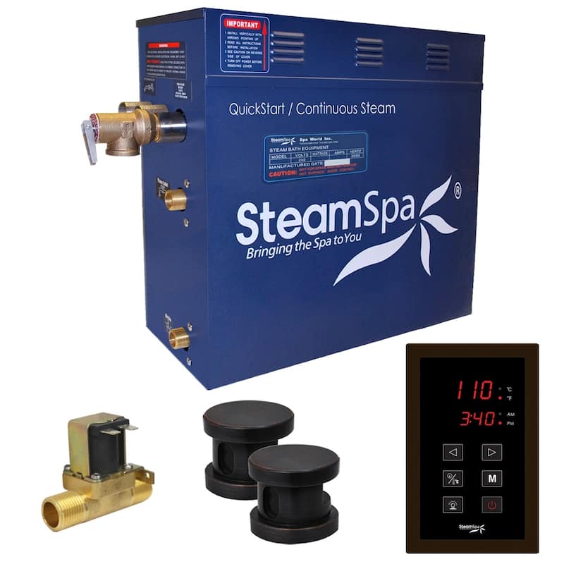 SteamSpa Oasis 12 KW QuickStart Steam Bath Generator Package with Built-in Auto Drain in Oil Rubbed Bronze